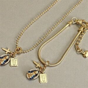Gold-Tone Virgin Mary Pendant Necklace and Bracelet Set